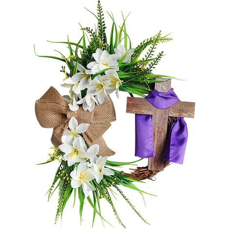 Guirlande De Printemps - Couronne De Porte En Bois Et Tissu - Décoration Pour Pâques Porte Intérieure Extérieure - 1 Pièce
