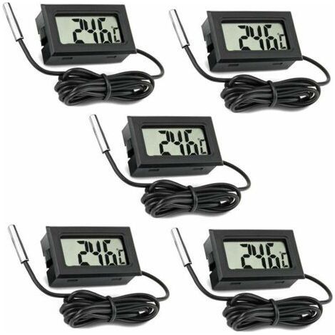 Lot de 5 Thermomètres Numériques LCD Sonde Externe pour Voiture Réfrigérateur Congélateur Aquarium