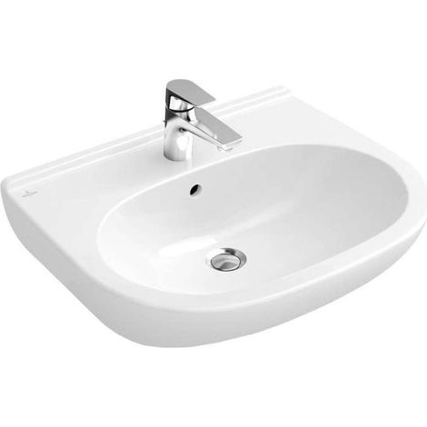 O.novo, Lavabos muraux, 650 x 510 mm, Ovale, pour robinetterie à 3 trou s, troude robinetterie central percé,avec trop-plein, En porcelaine sanitaire (1/2)