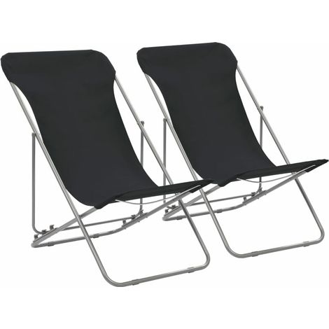 Chaises de plage pliables 2 pcs Acier et tissu oxford Noir (1/5)