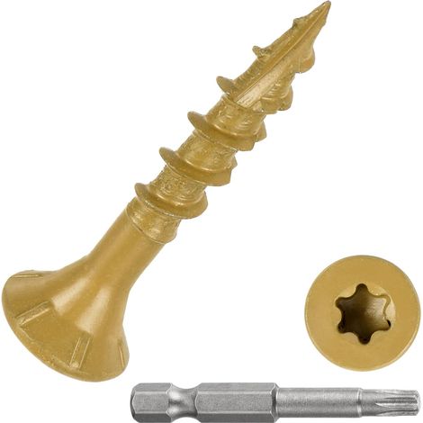 Lot de 200 vis de terrasse 8 x 1 – pour les terrasses, clôtures, cadres, fermes, meubles d'extérieur – Vis à bois en acier au carbone avec embout Torx T25 – Brun clair (1/5)