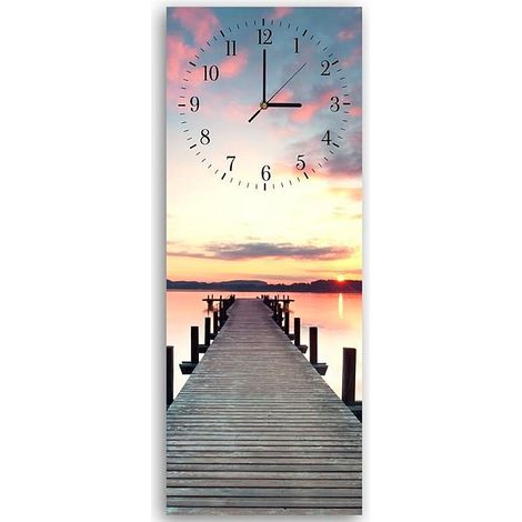 Horloge Murale Coucher de Soleil sur Quai en Bois - 30 x 90 cm