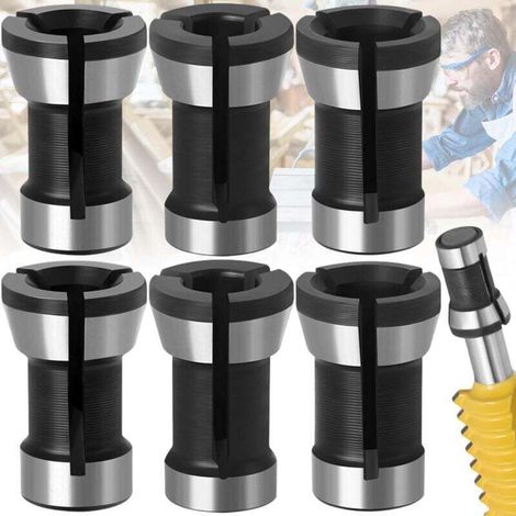 6/6.35/8mm 6 Pièces Tête de Mandrin HSS Pince de Serrage Defonceuse Tête Adaptateur Convertisseur pour Perceuses Machine de Gravure pour Rogneuse Menuiserie électrique Pince de Routeur Titulaire (1/4)