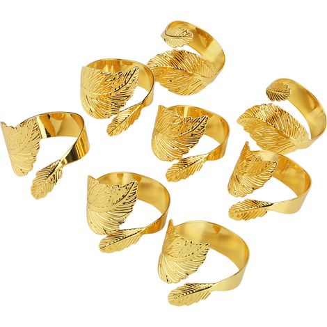 Ensemble de 8 pièces comprenant de magnifiques ronds de serviette réutilisables plaqués or et ornés de feuilles d'érable, parfaits pour les dîners en cuisine.