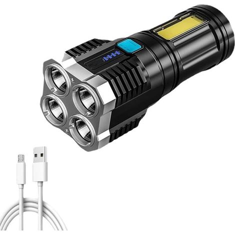 Lampe torche LED 4 cœurs super lumineuse rechargeable par USB Lampe multifonction pour camping COB [Classe énergétique A] (1/5)