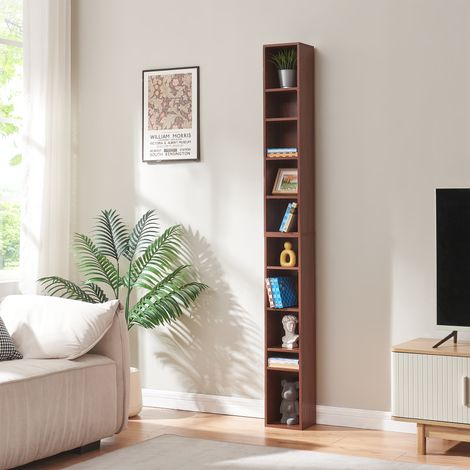 Scaffale a Colonna Tynset con 10 Scomparti per CD DVD 187x20x17 cm Effetto Noce [en.casa] (1/5)