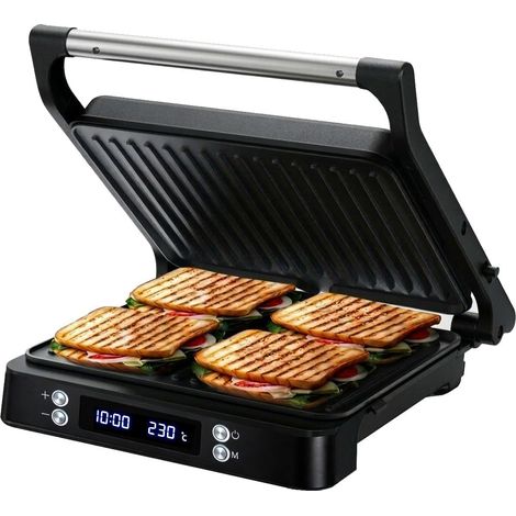 Appareil à croque-monsieur XL - Panini - Fonction minuterie - Contrôle de la température - Pour 4 sandwichs - Appareil à croque-monsieur - Sans PFAS - Grill à fer - Barbecue à contact - Appareils (1/5)
