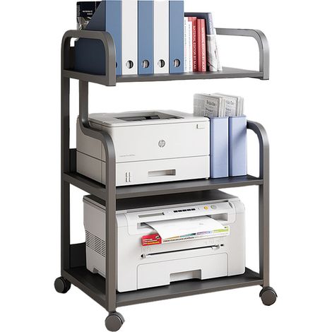 Supporto per Stampante a 3 Livelli, Mobile Stampante con Ruote Porta Stampante Scaffale per Stampante Carrello Porta Stampante per Scanner Fax per Ufficio e Casa - Nero