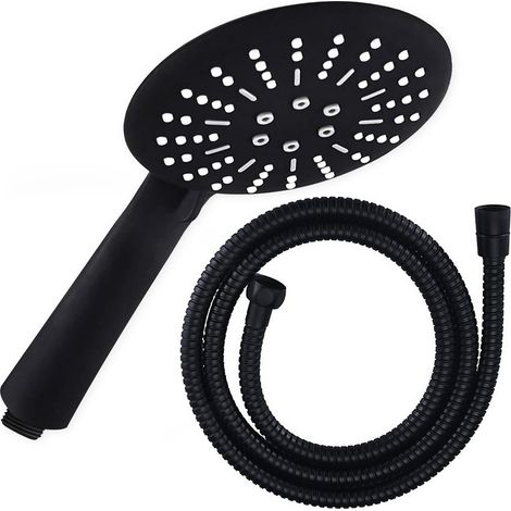 Soffione doccia con tubo flessibile – Nero opaco – 3 funzioni – Doccetta a mano – Soffione a soffitto (1/2)