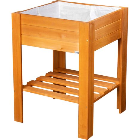 WAGNER GreenFAMILY - Aiuola rialzata - GreenBOX Light - legno tenero, legno massello FSC®, castagno, 53,5 x 53,5 x 70 cm, ripiano, con sacchetto per piante - 25038001 (1/5)