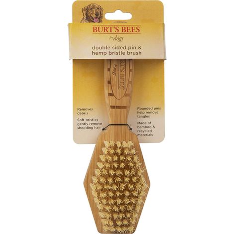 Burt's Bees - Spazzola a doppia faccia con setole di canapa e spillo – Spazzola multiuso per cani per ridurre la perdita di pelo, cani a pelo lungo e corto, bambù (1/4)