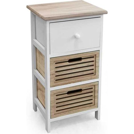 CASSETTIERA IN LEGNO CON 3 CASSETTI COLORE BIANCO E NATURALE 34 X 25 X 62 CM (1/2)