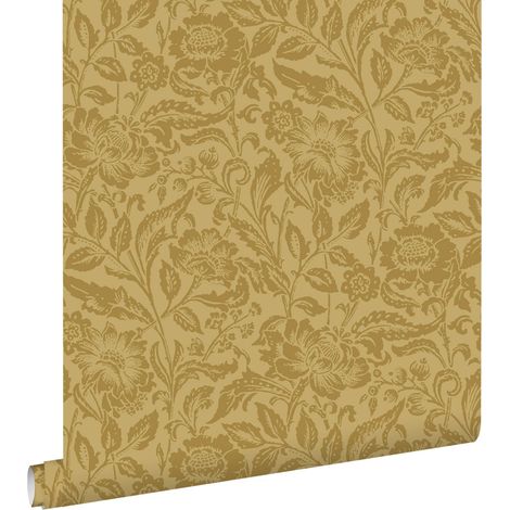 papier peint fleurs vintage vert olive grisé - ESTAhome (1/5)