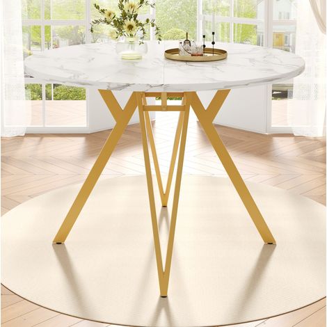 Runder Tisch 100x100x76 cm Aus Mdf In Marmoroptik, Metallgestell Goldfarben Und Zeitgenössisches Design (1/5)