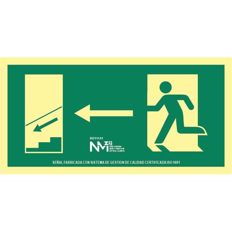 Cartel evacuación abajo izquierda pvc 0,7mm clase b 32x16cm b11141 normaluz (1/5)