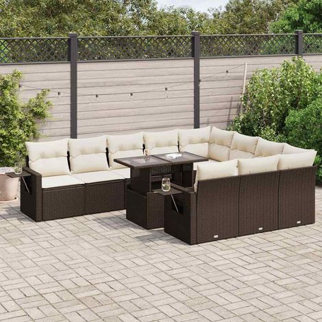 Set de sofás de jardín 11 pzas cojines ratán sintético marrón vidaXL (1/5)