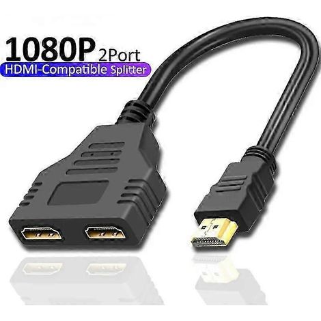 Répartiteur HDMI 1080P double port de type Y, un câble d'entrée et deux câbles de sortie, adaptateur mâle vers femelle, compatible avec les boîtiers TV LCD, PS3 et autres répartiteurs compatibles HDMI (1/4)