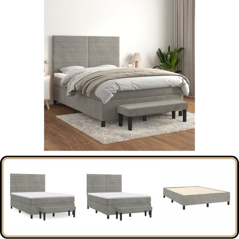 Boxspringbett mit Matratze Hellgrau 140x200 cm Samt - Samtbett - Boxspringbett - Doppelbett - Bettauflage - Schlafsystem