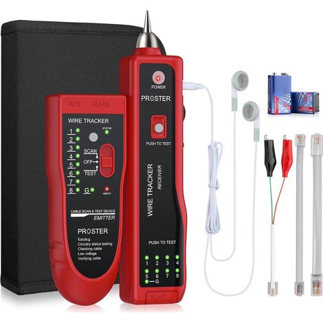 (Rouge) Détecteur de câbles compatible avec les câbles d'alimentation, RJ11 et RJ45, Ethernet LAN, testeur de continuité de ligne téléphonique et de connexion de câble réseau. (1/3)