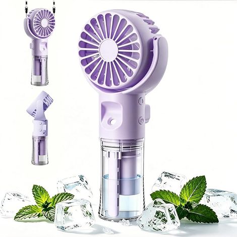 Mini Portable Fan, Misting Fan, USB Rechargeable Pocket Fan with Adjustable Speeds and Water Mist, Silent Fan for Home, Office, Travel (Purple) (1/5)