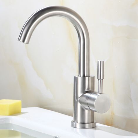 Robinet de lavabo en forme U mitigeur d'eau chaude et froide laiton rotatif à 360° (1/4)