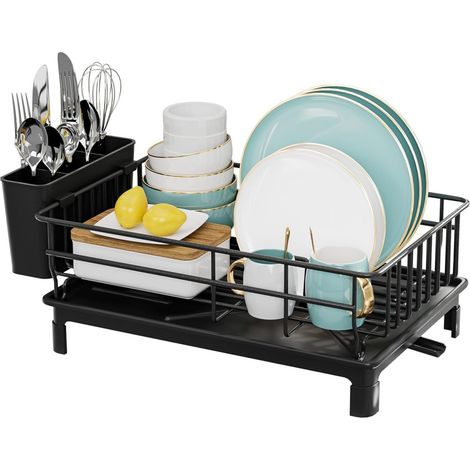 Egoutoire Vaisselle Cuisine- egouttoir Vaisselle sur evier, swivelling égouttoirs, égouttoir Vaisselle Compact, Rust-Resistant and Durable (Noir) (1/5)