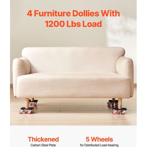 Transpalette meuble, charge max 1200 lbs, déplaceur mobilier robuste 5 roues pivot 360°, plaque acier carbone, kit levier glisseur pour électroménager, canapé, frigo, machine (1/5)