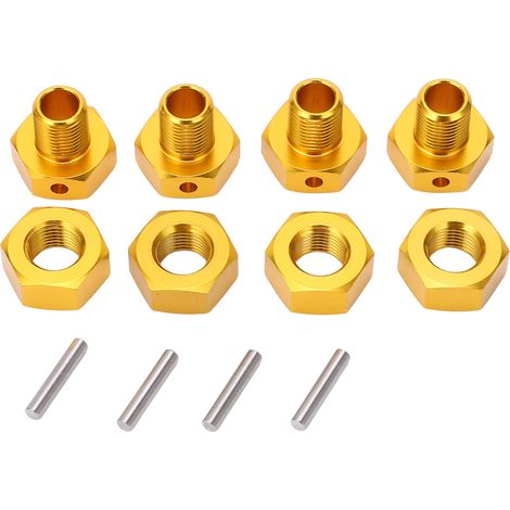 4x 17mm JLB 1/10 camion RC adaptateur hexagonal en alliage d'aluminium, jeu de bagues de roue, or. (1/5)
