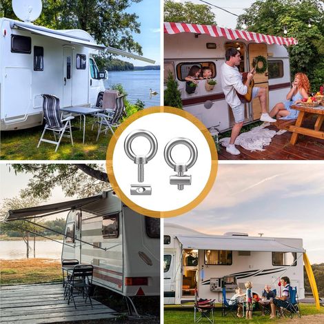 FLITI 6-Pack Awning Rail Stoppers, M4 Locking Kit with 6 Carabiners, 304 Stainless Steel for Caravan and Tent, 5-8.5mm (1/5)