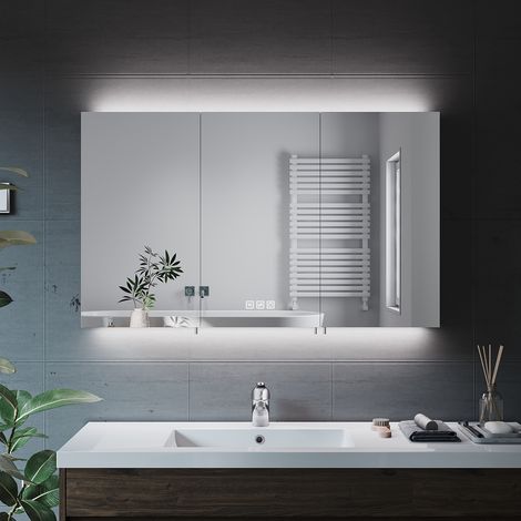 ELEGANT Bathrrom Wall Cabinet Illuminated LED Mirror with Shaver Socket + Demister Pad + 3 Lighting Modes 1000x600mm Dimmable LED Illumiated Stainless Steel Cupboard (1/5)