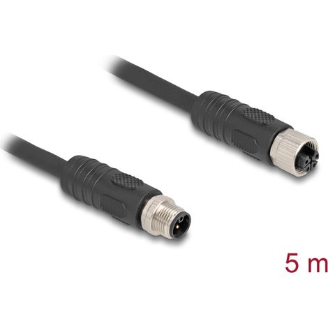 Delock Cable M12 codificado en L de 4 clavijas macho a hembra PUR adecuado para cadenas de arrastre 5 m negro