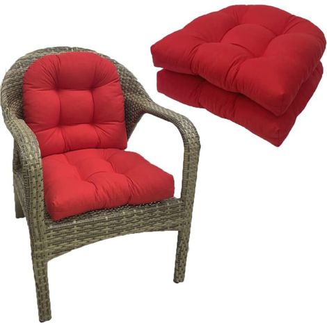 Coussins d'assise chaises extérieur imperméables forme U (Lot de 2, 48x48 cm, Rouge) (1/5)