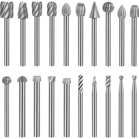 Juego de 20 limas rotativas HSS, cabezal de lima rotativa de 3 mm (1/8"), herramienta rotativa con mango para carpintería. (1/4)
