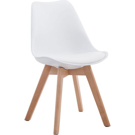 Silla de comedor x1 diseño escandinavo en PVC y plástico blanco y base de 4 patas en madera clara 100003270 (1/3)