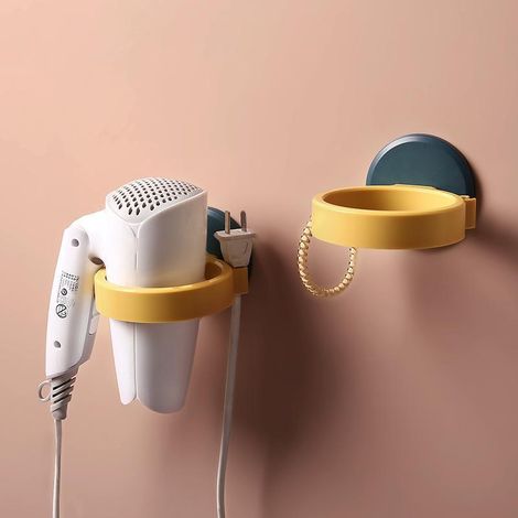 Soporte de pared para secador de pelo para baño, no requiere taladrar, adhesivo, montaje universal. (1/5)