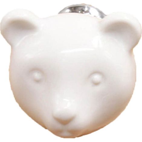 Poignée de porte, de tiroir, d'armoire et de tringle à vêtements en céramique en forme d'ours (blanche)