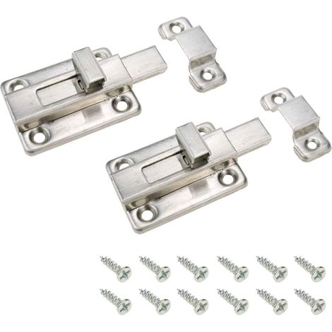 Lot de 3 verrous de porte coulissants en acier inoxydable avec 18 vis 7,6 cm - Petit verrou de sécurité pour porte de jardin, salle de bain, abri de jardin, toilettes (1/5)