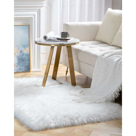 Kunstfellteppich 60x90cm, Imitationsfleece-Teppich, flauschig, weich, langhaarig, dekorativer Stuhlkissen-Sofateppich (Weiß, 60x90cm)