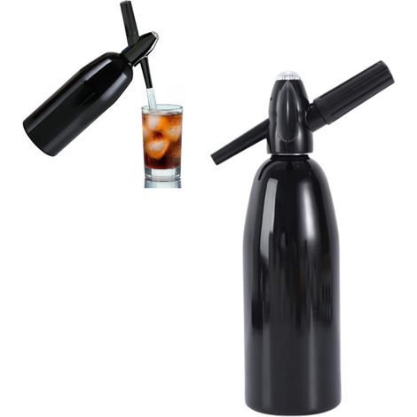 Siphon à soda 1L en aluminium, bouteille manuelle, pour sodas, mojitos, gin fizz et spritz maison, noir (1/5)