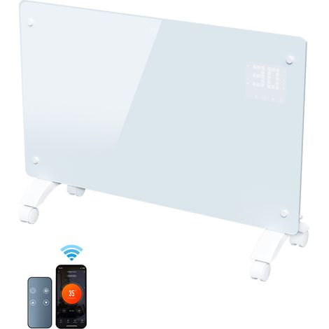Jiubiaz Convector eléctrico 2500W de cristal blanco, App Tuya Smart, termostato, temporizador, pared o patas con ruedas (1/5)