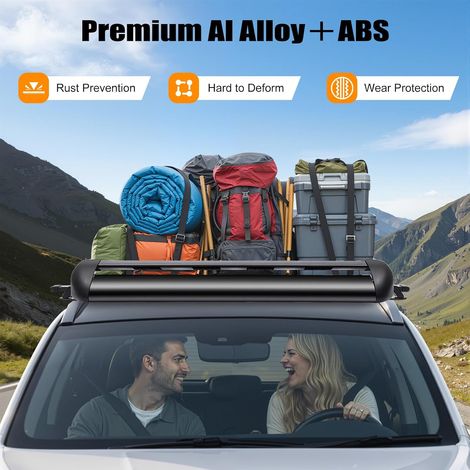 Grande galerie de toit en aluminium noir - Pour voiture - Panier en aluminium - Porte-bagages - Barres de toit universelles - Jusqu'à 68 kg (1/5)