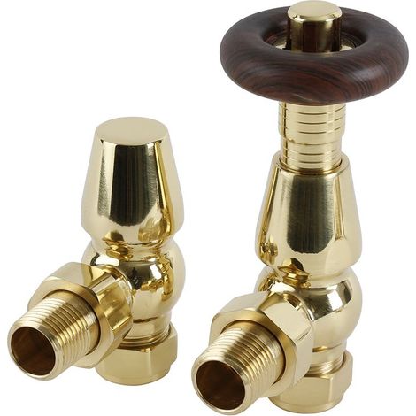 Milano Windsor Thermostatic Angled Radiator Valves Pair - Polished Brass (1/5)