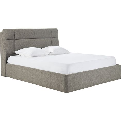 Lit coffre 2 places 160x200 cm en tissu texturé taupe HONO