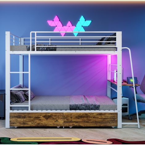 Litera 90 x 200 cm con escritorio, LED y cajones de almacenaje, blanco mate OKMYHOME (1/5)