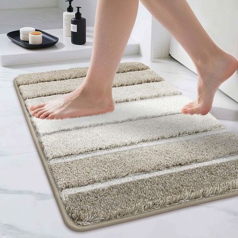 Tapis de Bain 40 x 60 cm Absorbant et Antidérapant, Doux, Lavable en Machine, Idéal pour Douche, Baignoire et Salle de Bain, Beige (1/5)