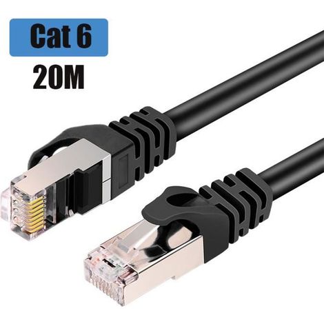 20M Câble Ethernet Cat6 Câble Réseau Plat RJ45 Haut Débit Blindé 1Gbps 250MHz Compatible avec Routeur Modem
