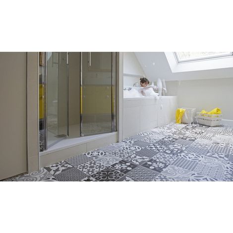 Tapis PVC Carreaux Ciment / Tapis PVC différentes Tailles / Vinyle idéal Style suédois / Tapis de Passage / Recouvrement de Sol - 60x200cm - Provence Black & White. (1/5)