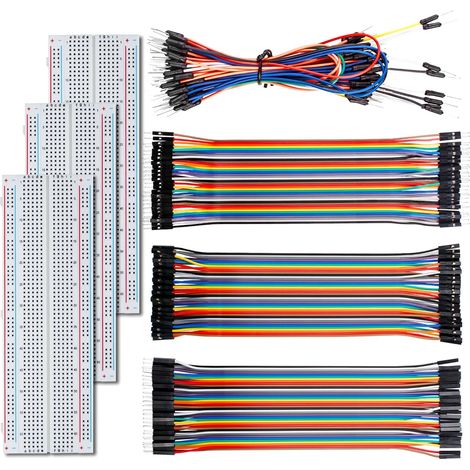Kit de câbles Breadboard Dupont Jumper – 3 x 830 points, 120 pièces de fil Dupont (F2F/F2M/M2M), 65 câbles de cavalier compatibles avec Arduino (1/5)