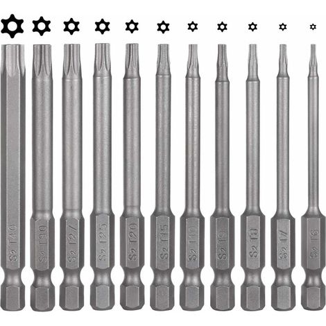 Jeu de 11 embouts de tournevis Torx à pointes magnétiques, compatible avec diverses vis en T, en acier S2