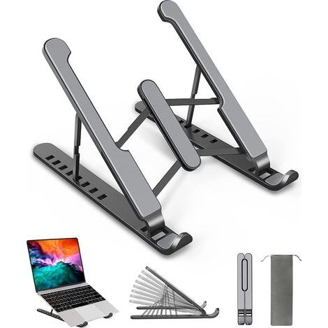 Support Ordinateur Portable, Support PC Portable à 8 Niveaux Réglables, Laptop Stand Silicone antidérapant Compatible avec MacBook, Lenovo, HP, Autres Laptops Tablettes 10” - 15.6” (1/5)